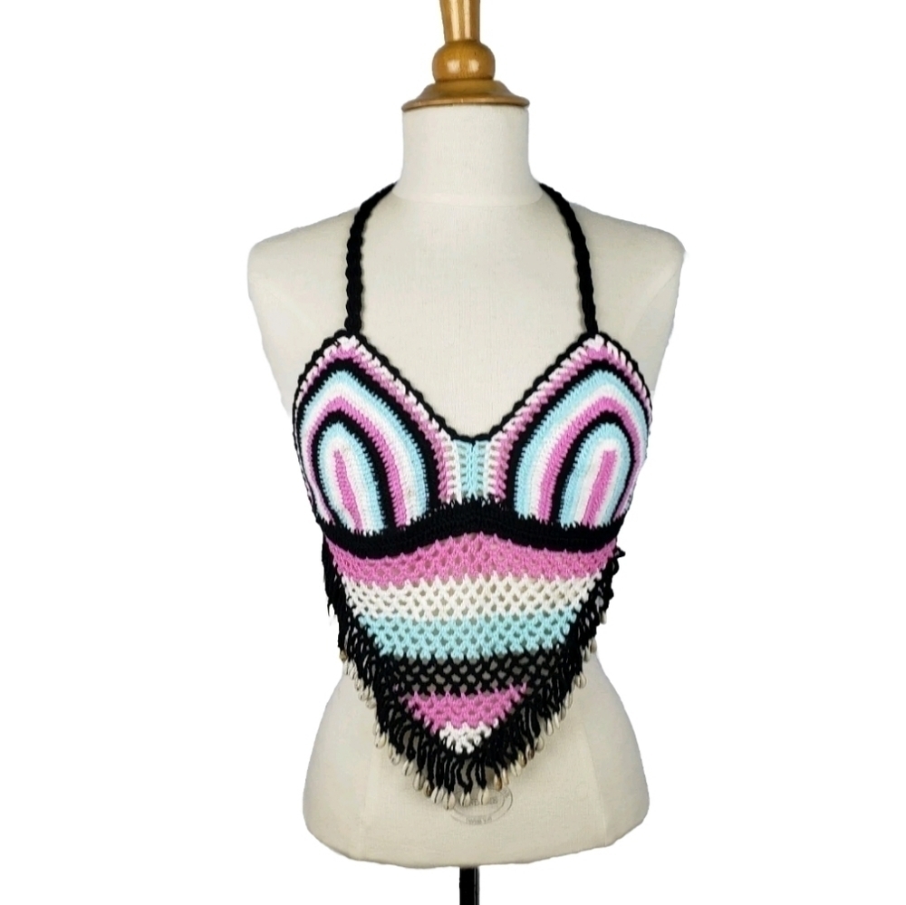 Island Planet Crochet Halter Top S Boho Beach Festival Coastal Cowgirl